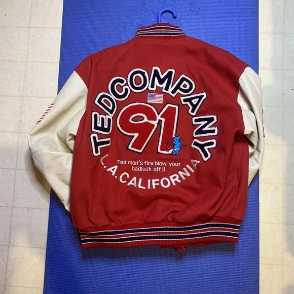 Supreme Burgundy and Cream Varsity Jacket
